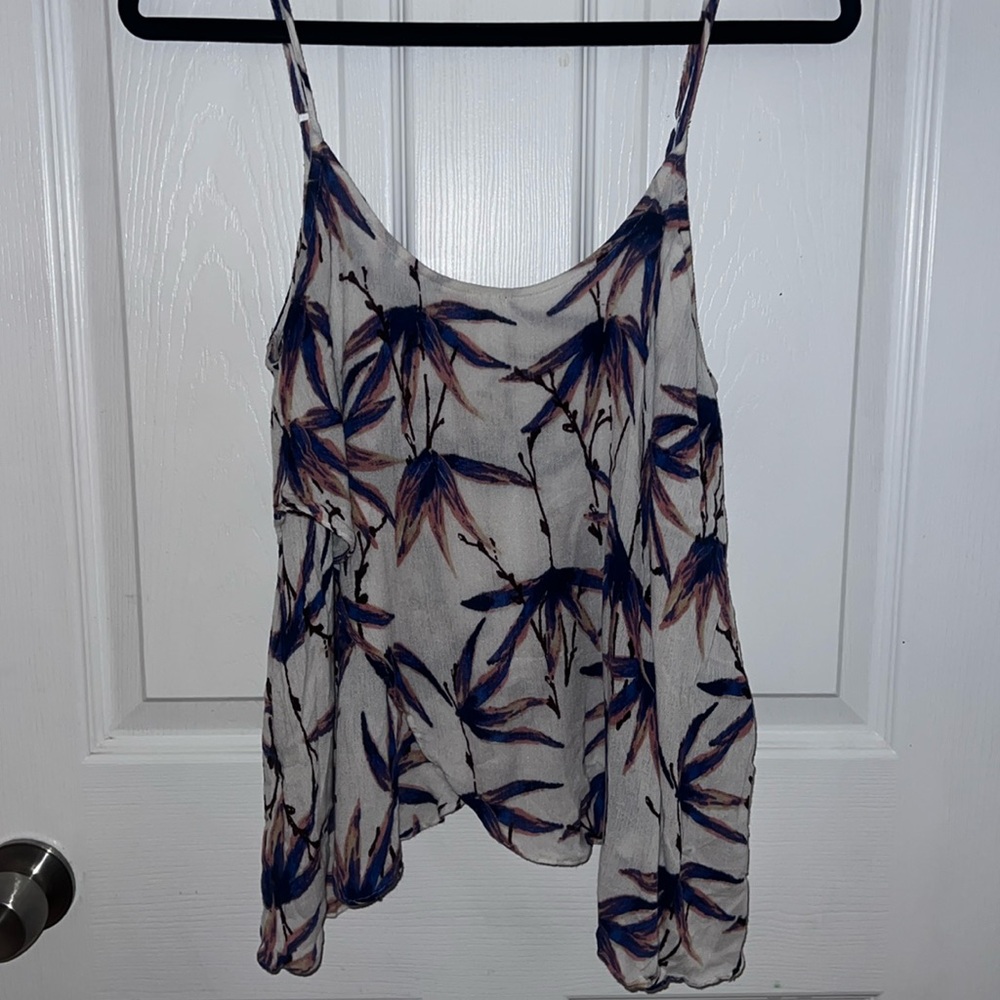 Lightweight Floral Spaghetti Strap Tank Top - Blue & Brown